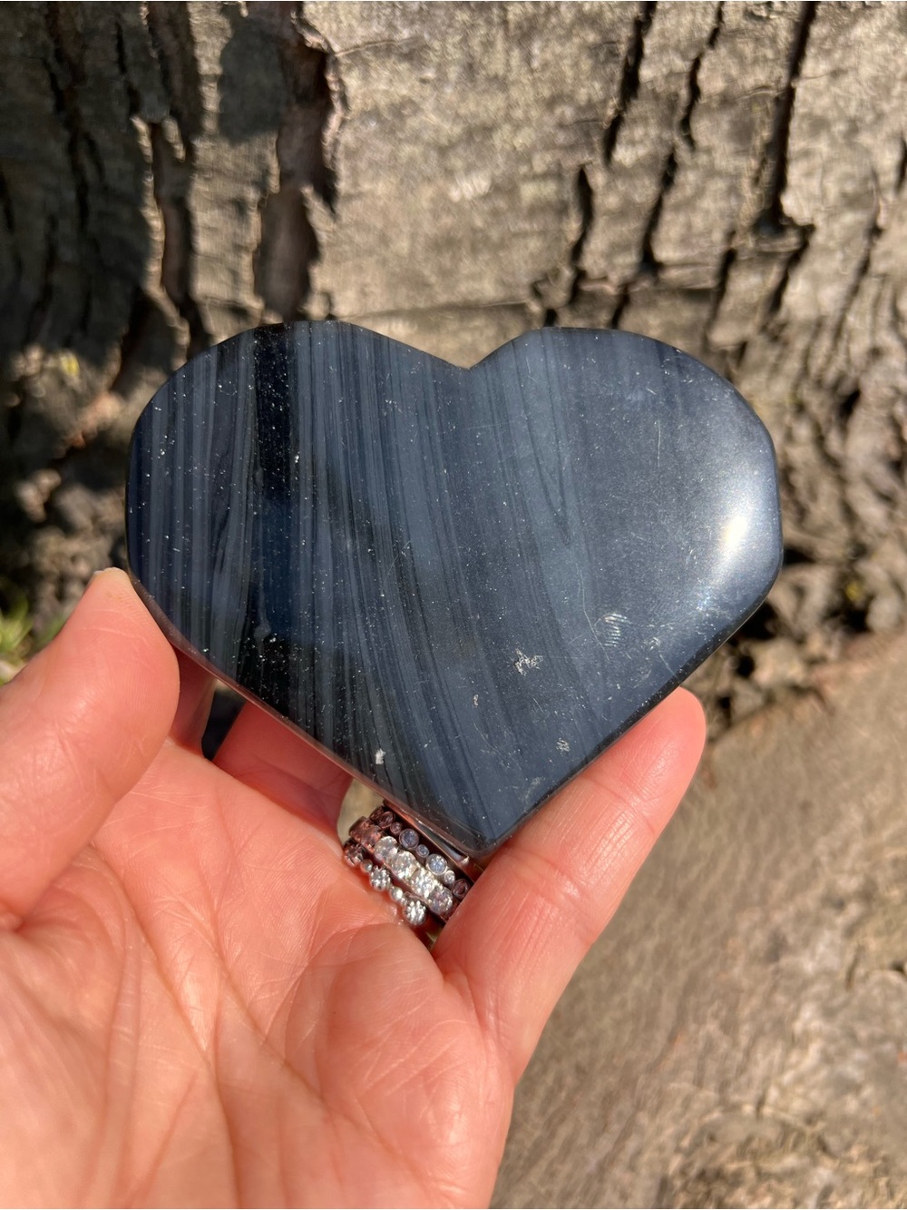 Midnight (6) lace obsidian heart with stand | crystal